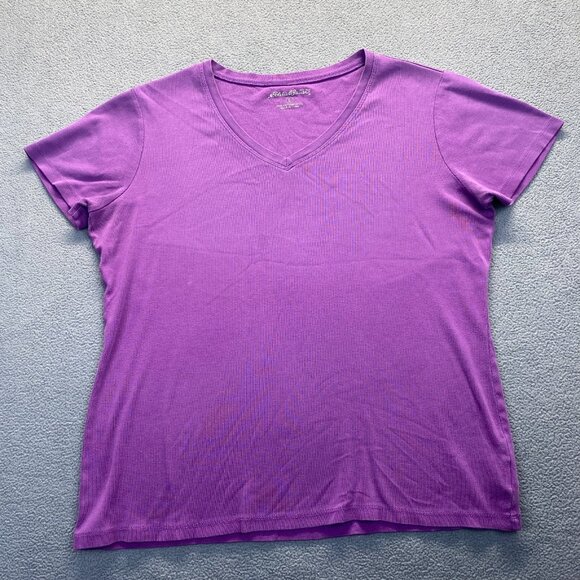 Eddie Bauer Women’s Size Large Blouse Short Sleeve Casual,Cotton,Purple - Picture 12 of 12